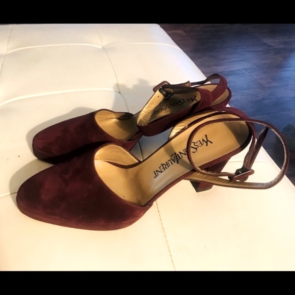 Vintage Yves Saint Laurent YSL Burgundy Suede Heels in Box - Size 7.5 - Picture 5 of 15